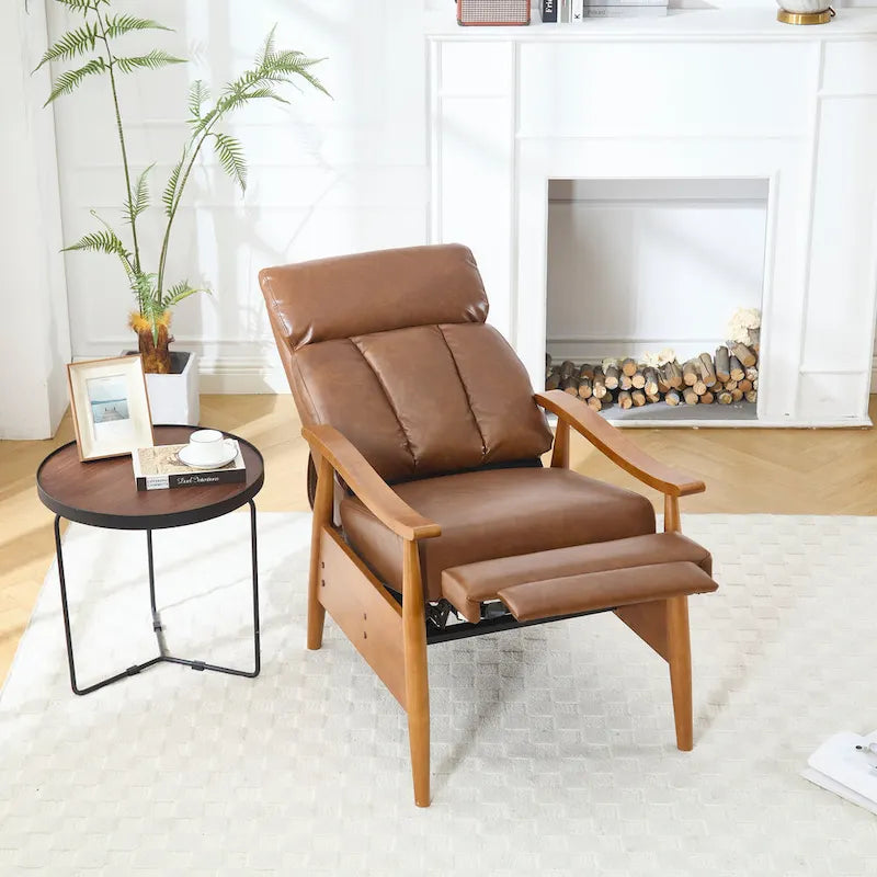 Fauteuil inclinable en similicuir, Fauteuil d'appoint en bois massif pour salon