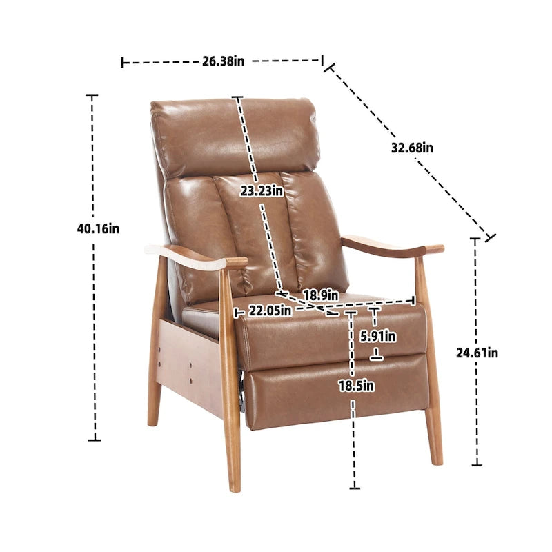 Fauteuil inclinable en similicuir, Fauteuil d'appoint en bois massif pour salon