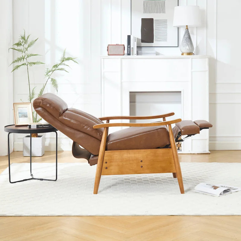 Fauteuil inclinable en similicuir, Fauteuil d'appoint en bois massif pour salon