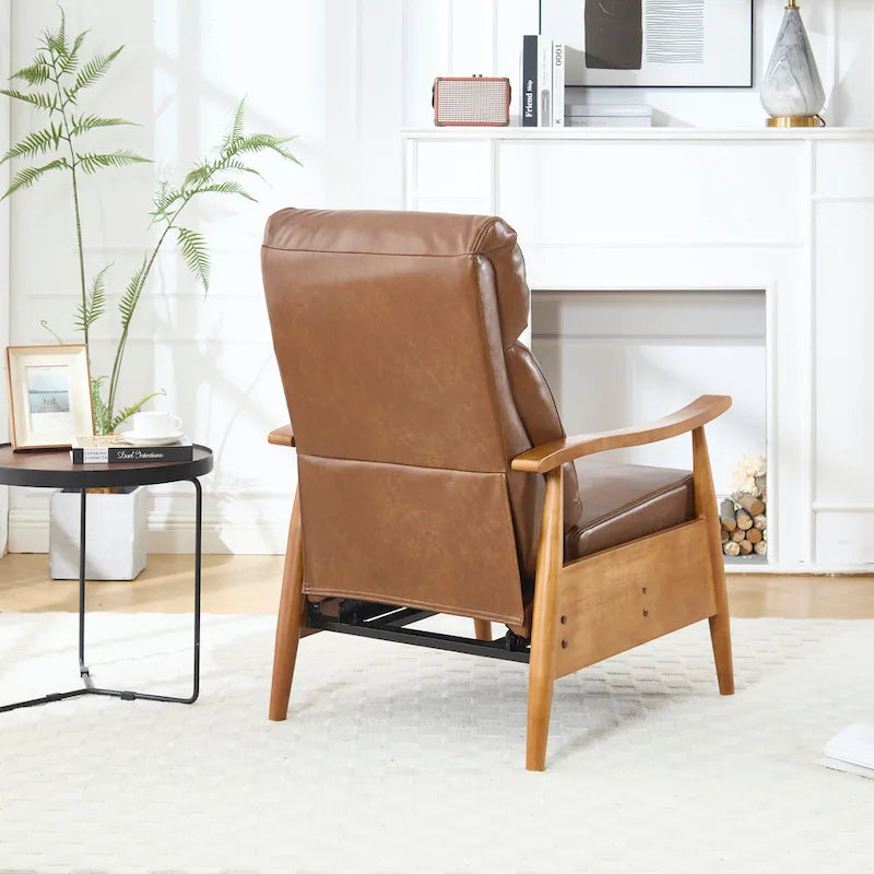 Fauteuil inclinable en similicuir, Fauteuil d'appoint en bois massif pour salon