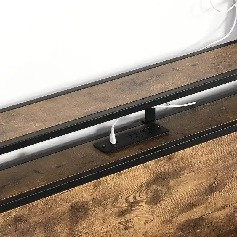 Cadre de lit en bois avec rangement, tête de lit ailée avec station de recharge et tiroirs, aucun sommier tapissier requis, montage facile