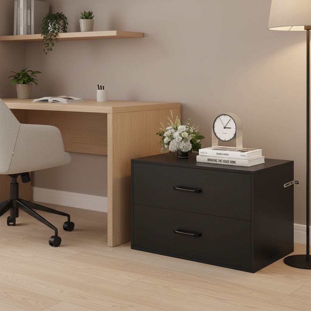 Commode à 2 tiroirs empilables, cube de rangement en bois multifonctionnel