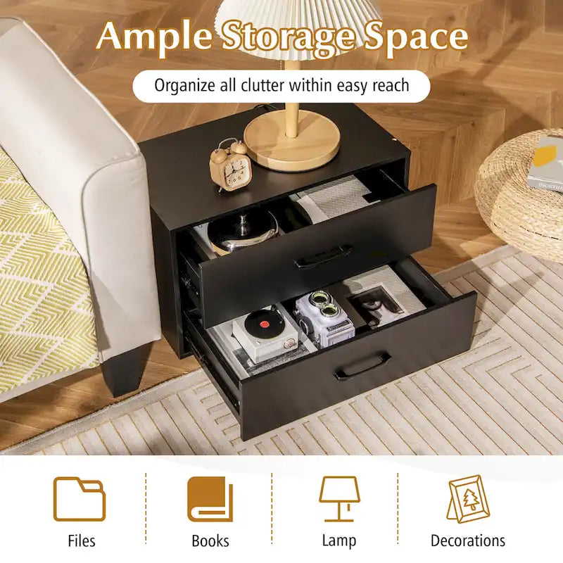 Commode à 2 tiroirs empilables, cube de rangement en bois multifonctionnel