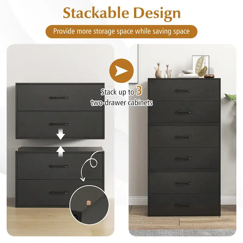 Commode à 2 tiroirs empilables, cube de rangement en bois multifonctionnel