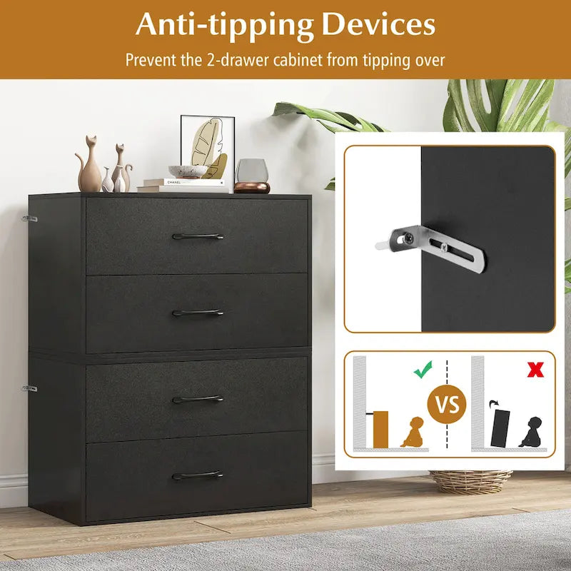 Commode à 2 tiroirs empilables, cube de rangement en bois multifonctionnel