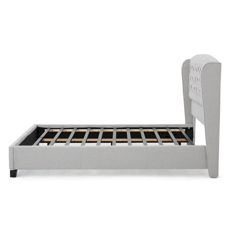 Lit plateforme capitonné moderne gris clair king-size avec tête de lit capitonnée pour chambre à coucher