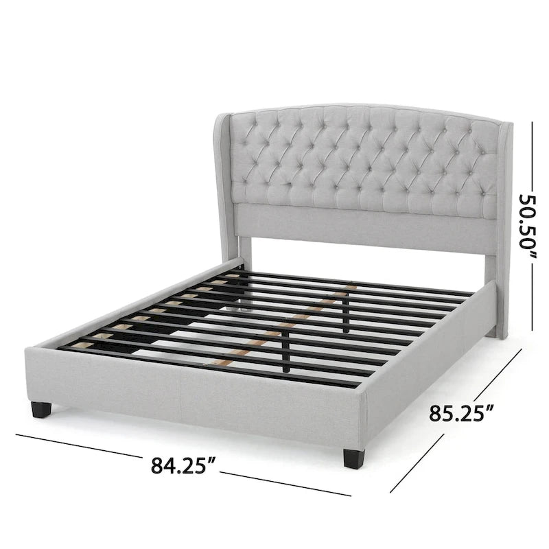 Lit plateforme capitonné moderne gris clair king-size avec tête de lit capitonnée pour chambre à coucher