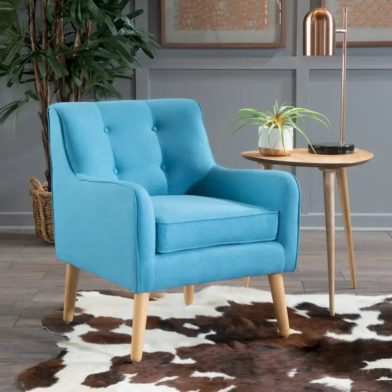 Fauteuil capitonné moderne 25 po avec pieds en bois d'hévéa pour salon