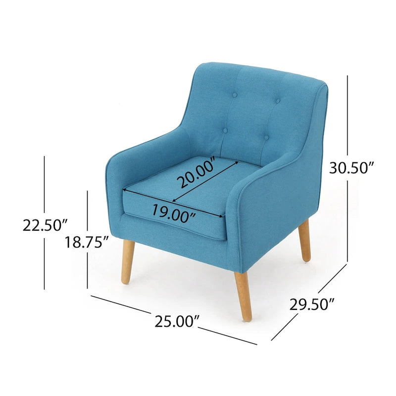 Fauteuil capitonné moderne 25 po avec pieds en bois d'hévéa pour salon