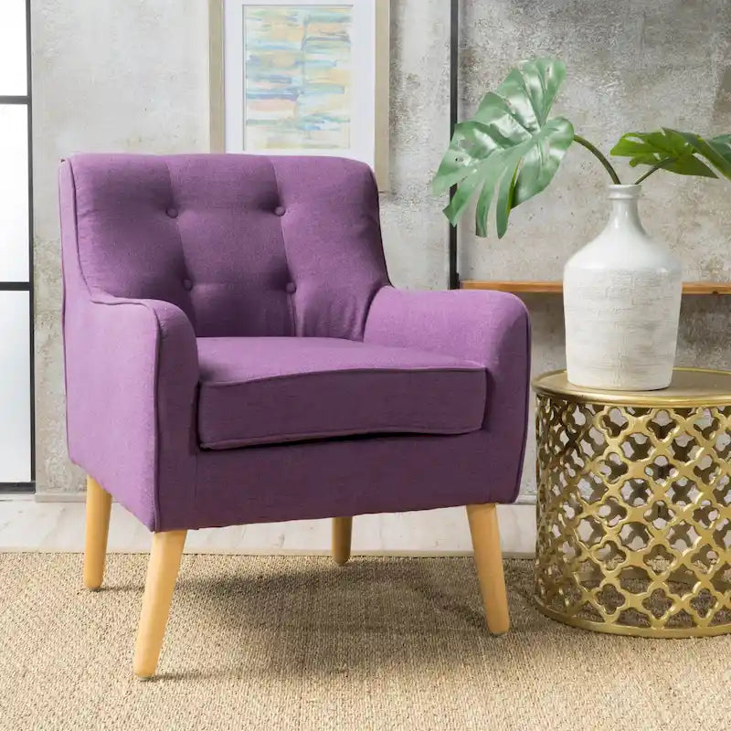 Fauteuil capitonné moderne 25 po avec pieds en bois d'hévéa pour salon