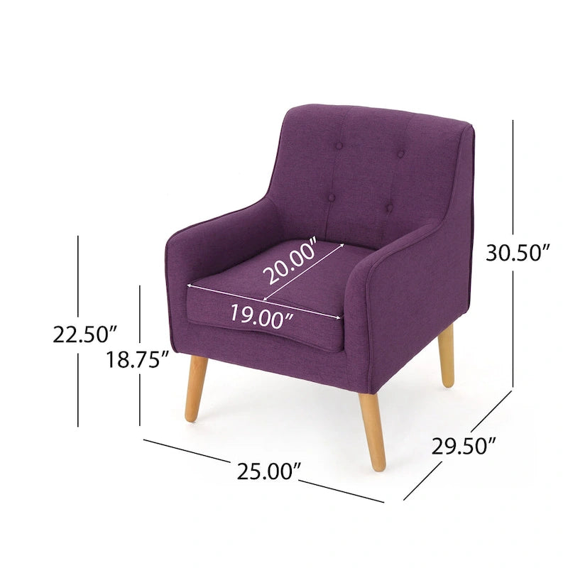 Fauteuil capitonné moderne 25 po avec pieds en bois d'hévéa pour salon