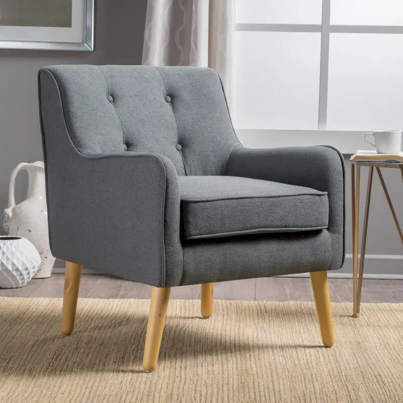 Fauteuil capitonné moderne 25 po avec pieds en bois d'hévéa pour salon
