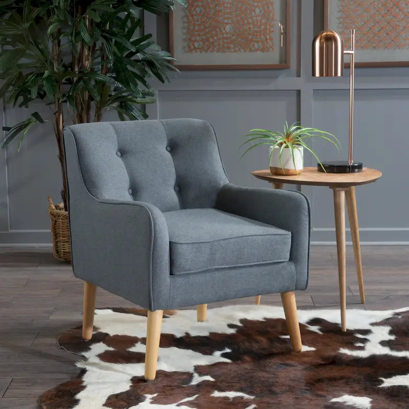 Fauteuil capitonné moderne 25 po avec pieds en bois d'hévéa pour salon