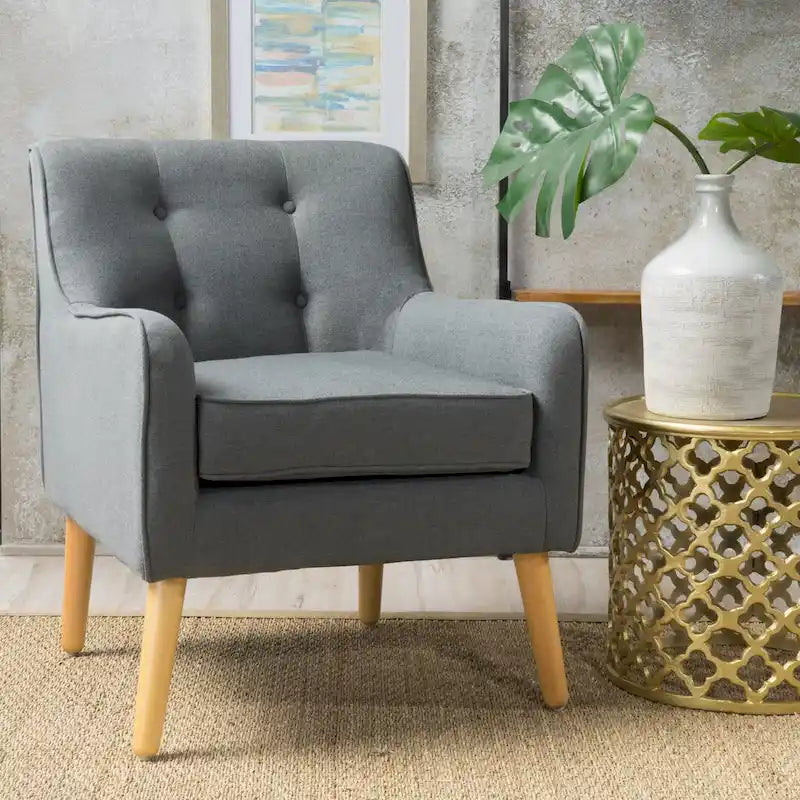 Fauteuil capitonné moderne 25 po avec pieds en bois d'hévéa pour salon