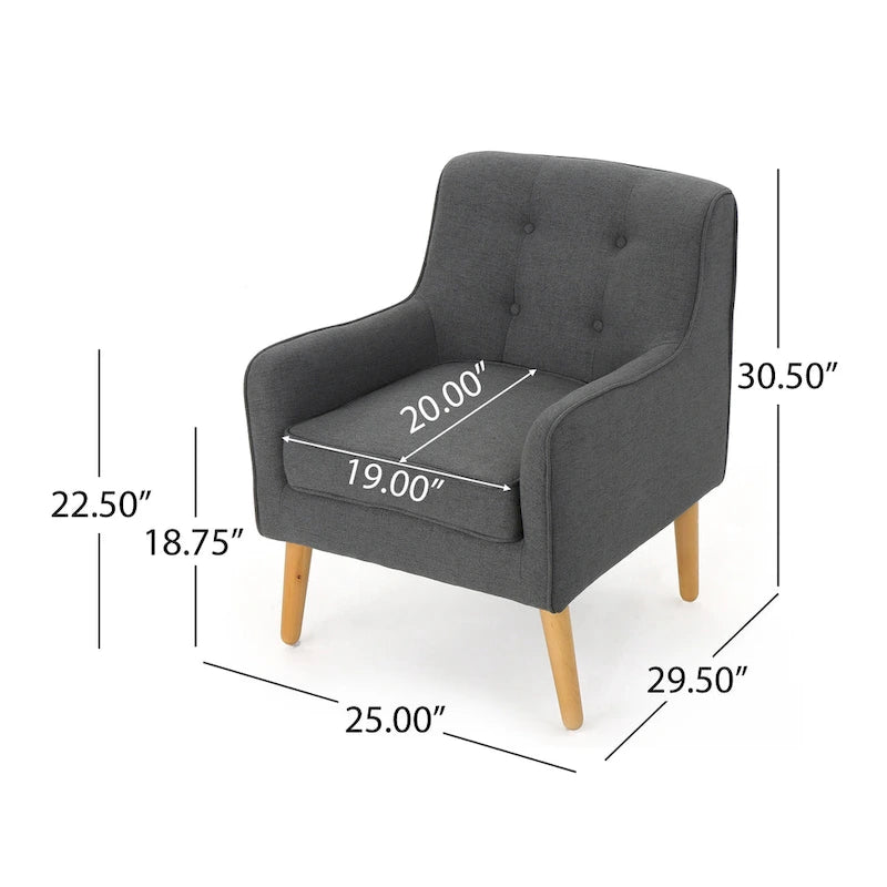 Fauteuil capitonné moderne 25 po avec pieds en bois d'hévéa pour salon