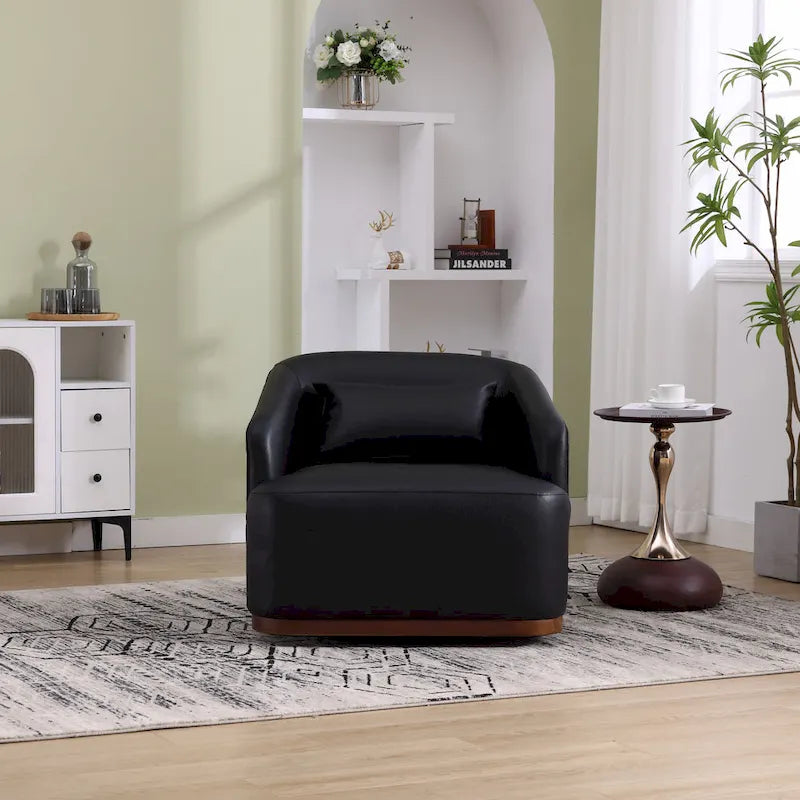 Fauteuil pivotant rond en PU noir de 80 cm avec base en métal