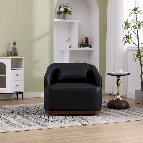 Fauteuil pivotant rond en PU noir de 80 cm avec base en métal