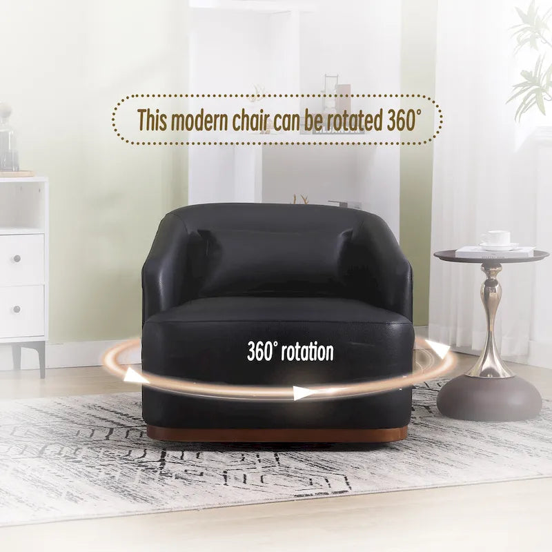 Fauteuil pivotant rond en PU noir de 80 cm avec base en métal