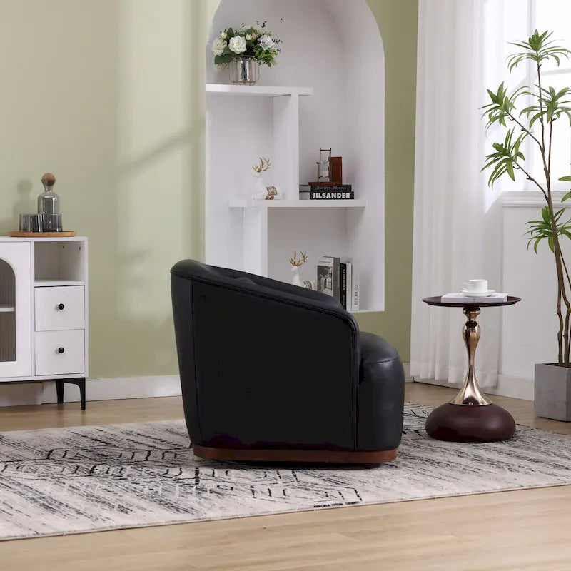 Fauteuil pivotant rond en PU noir de 80 cm avec base en métal