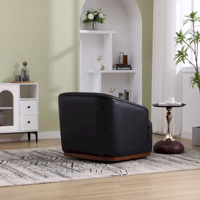 Fauteuil pivotant rond en PU noir de 80 cm avec base en métal