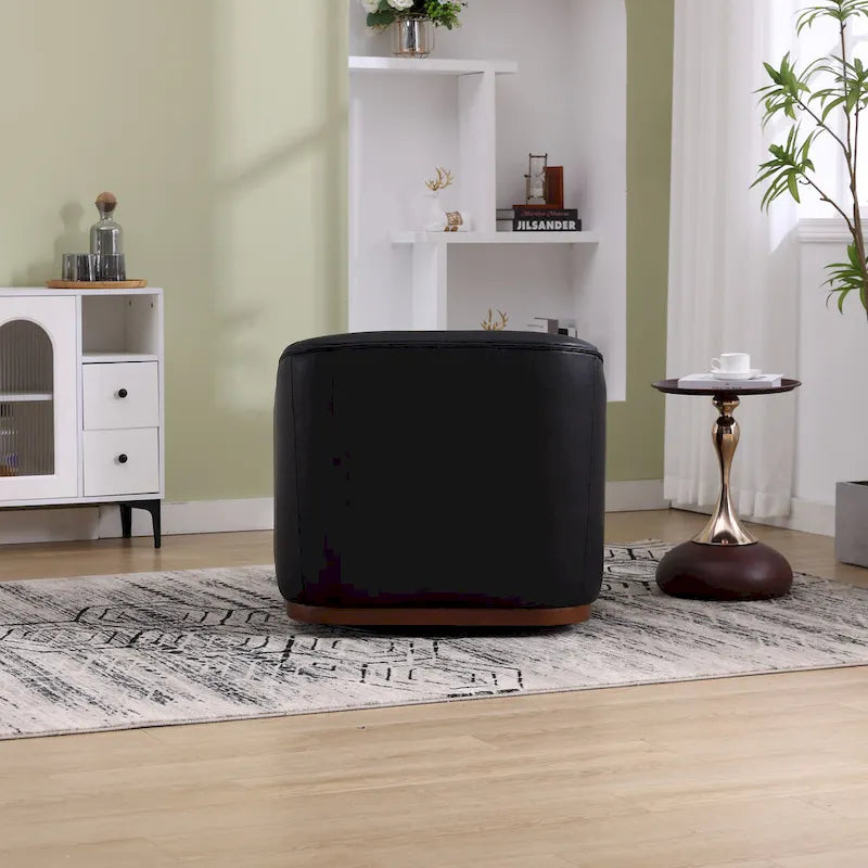 Fauteuil pivotant rond en PU noir de 80 cm avec base en métal