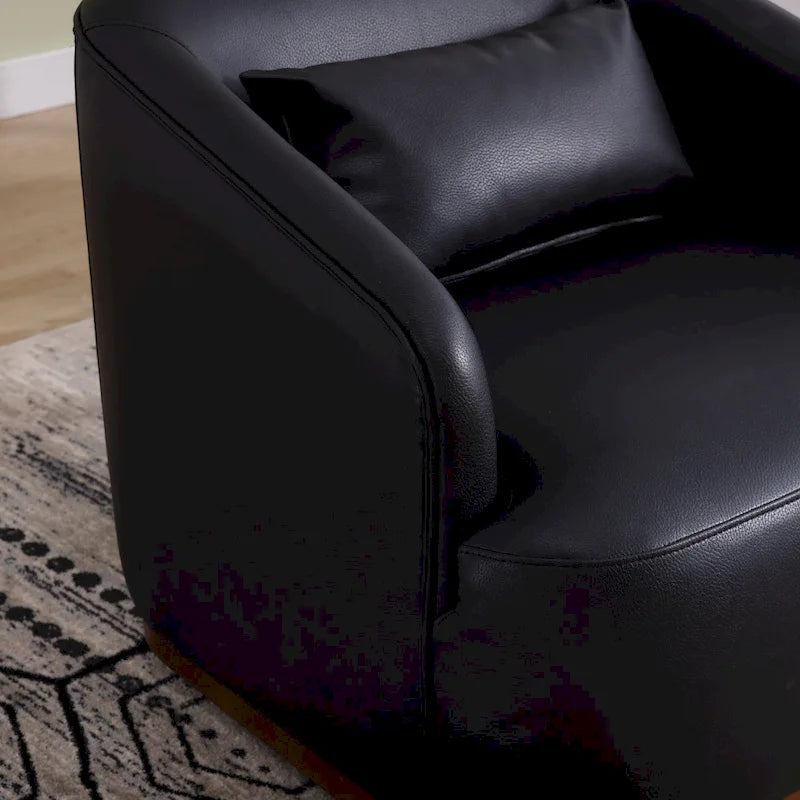 Fauteuil pivotant rond en PU noir de 80 cm avec base en métal