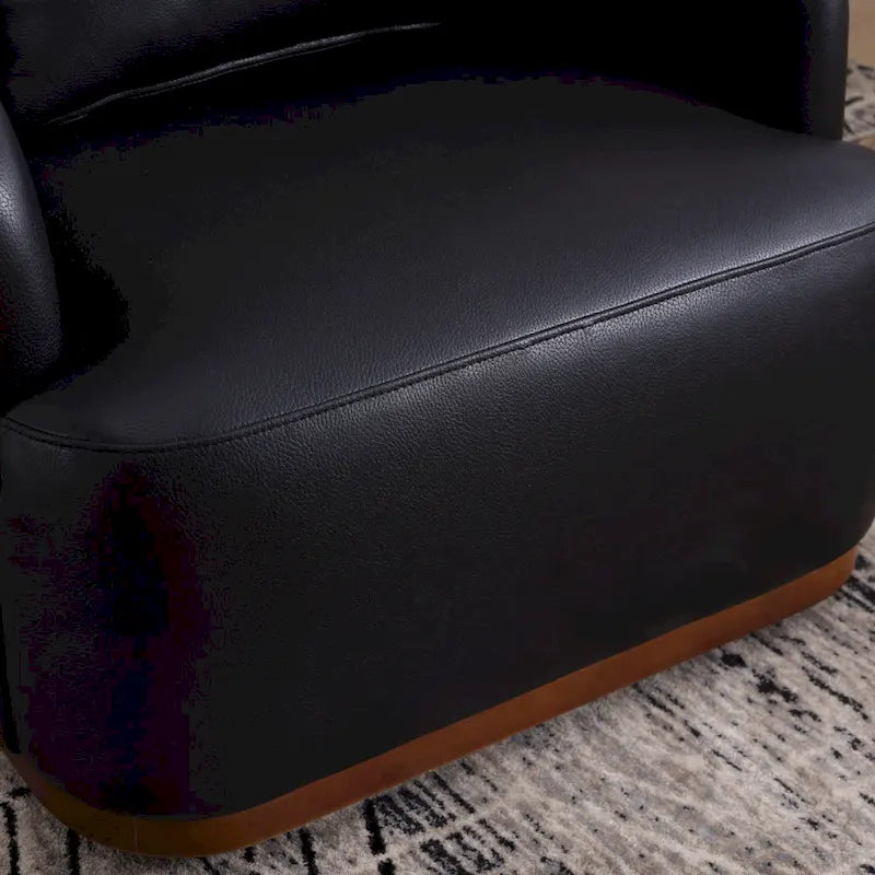 Fauteuil pivotant rond en PU noir de 80 cm avec base en métal
