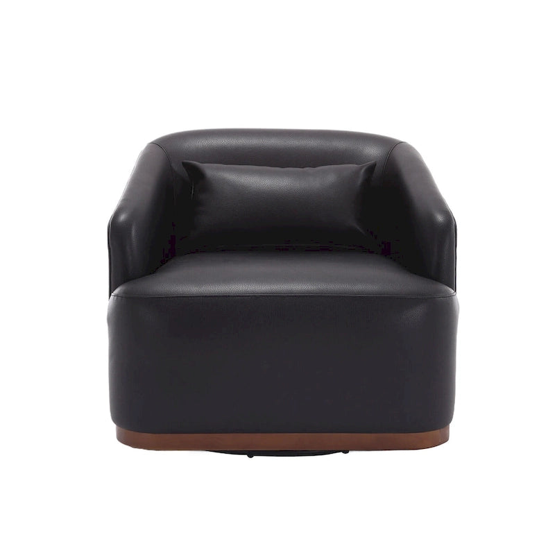 Fauteuil pivotant rond en PU noir de 80 cm avec base en métal