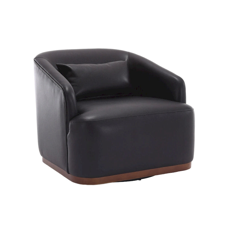 Fauteuil pivotant rond en PU noir de 80 cm avec base en métal