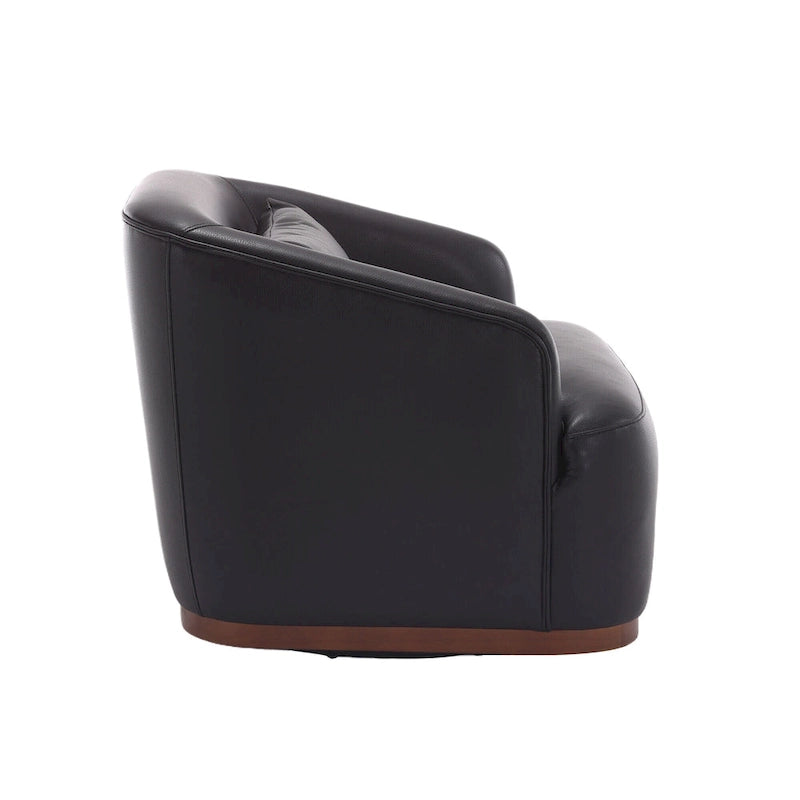 Fauteuil pivotant rond en PU noir de 80 cm avec base en métal