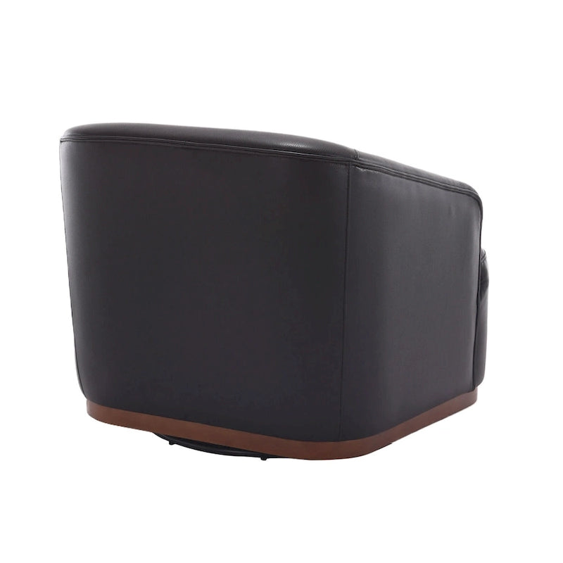 Fauteuil pivotant rond en PU noir de 80 cm avec base en métal