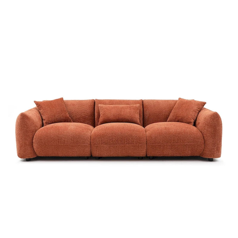 Canapé 3 places rembourré en tissu bouclette avec coussins, style Mid-Century Modern 102.36, pour salon