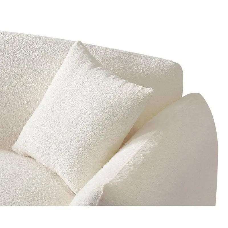 Canapé 3 places rembourré en tissu bouclette avec coussins, style Mid-Century Modern 102.36, pour salon
