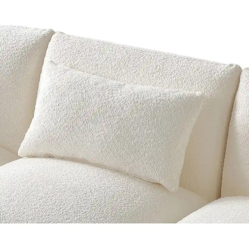 Canapé 3 places rembourré en tissu bouclette avec coussins, style Mid-Century Modern 102.36, pour salon