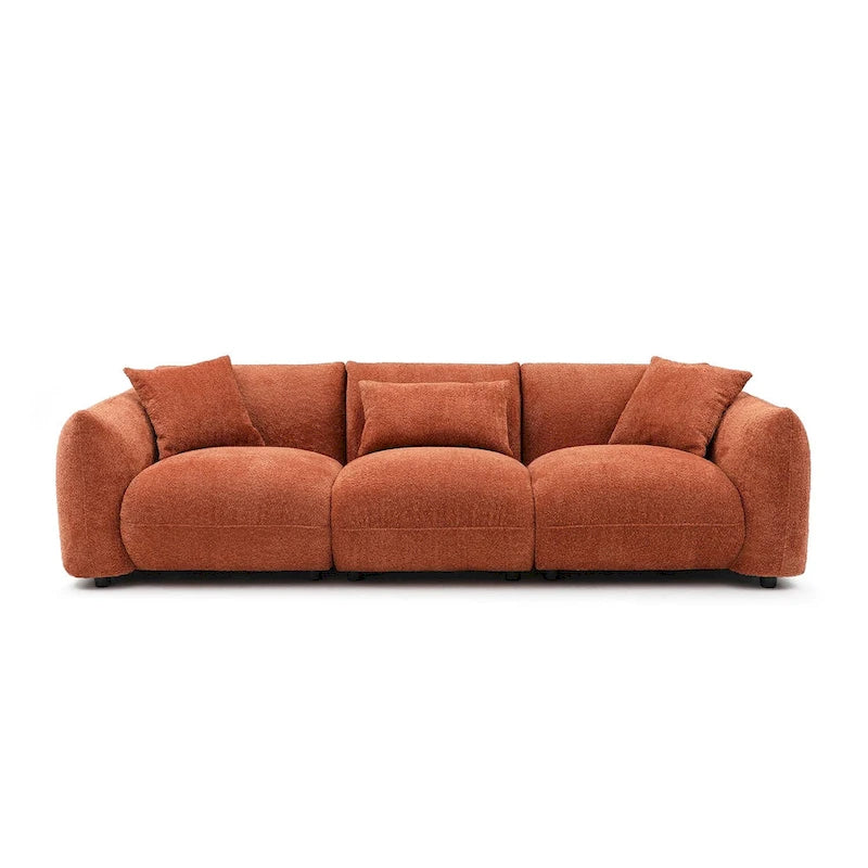 Canapé 3 places rembourré en tissu bouclette avec coussins, style Mid-Century Modern 102.36, pour salon