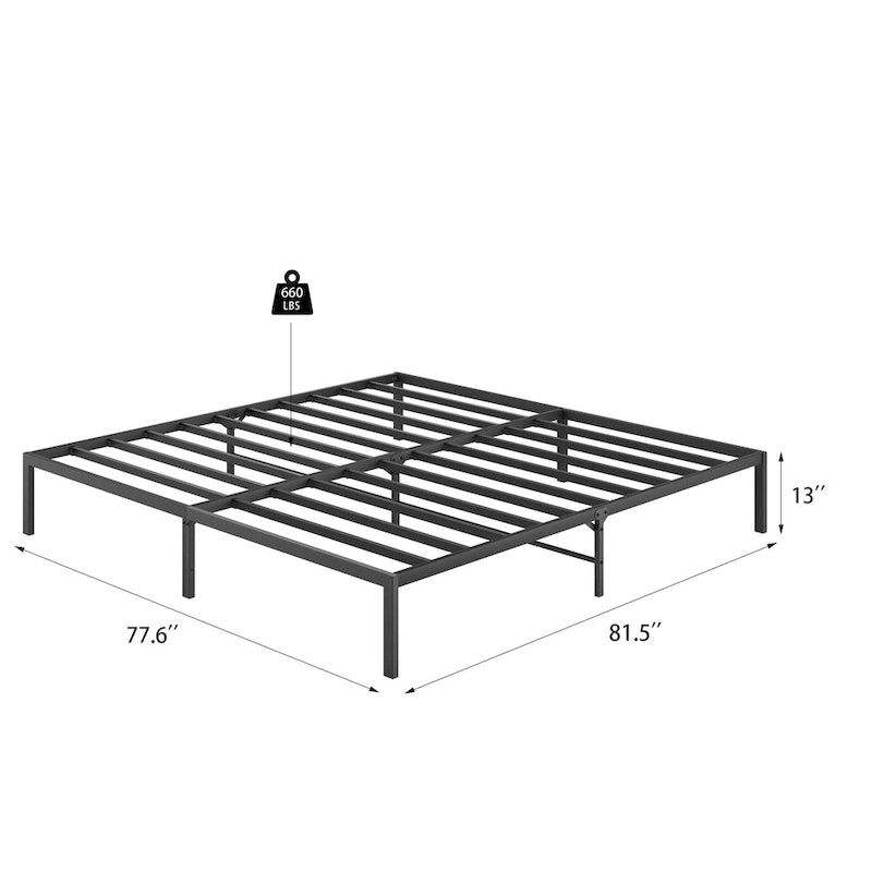 Lit plateforme King en métal noir avec tête de lit en bois à motif ondulé