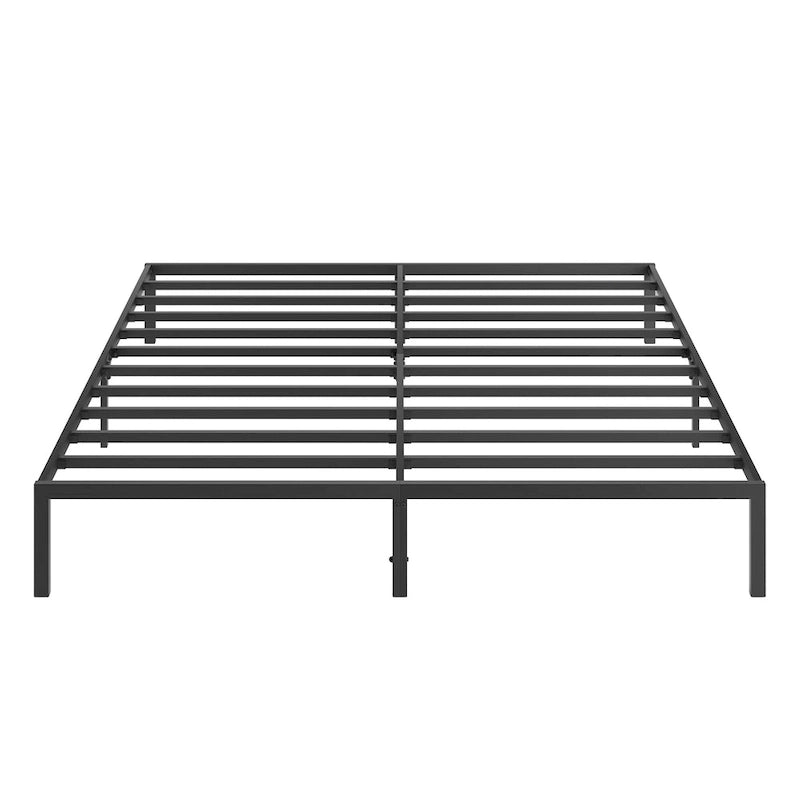 Lit plateforme King en métal noir avec tête de lit en bois à motif ondulé