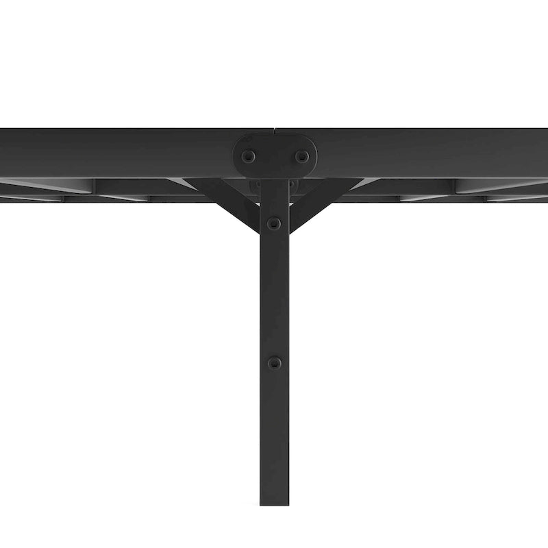 Lit plateforme King en métal noir avec tête de lit en bois à motif ondulé