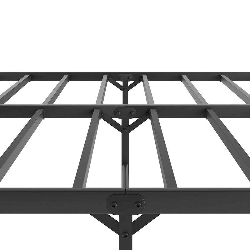 Lit plateforme King en métal noir avec tête de lit en bois à motif ondulé