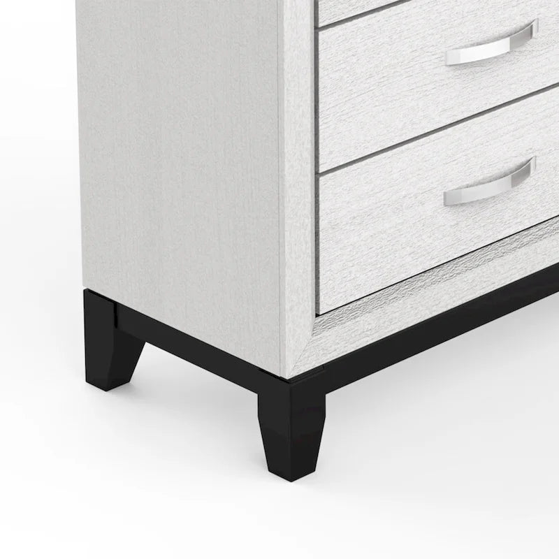 Commode de rangement à 5 tiroirs haute en bois blanc moderne avec poignées métalliques – 51 po