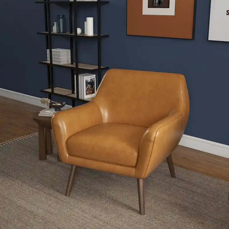 Fauteuil d'appoint large Mid-Century Modern en cuir pleine fleur