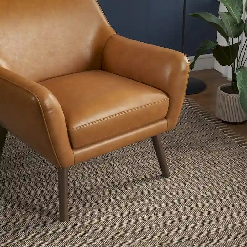Fauteuil d'appoint large Mid-Century Modern en cuir pleine fleur