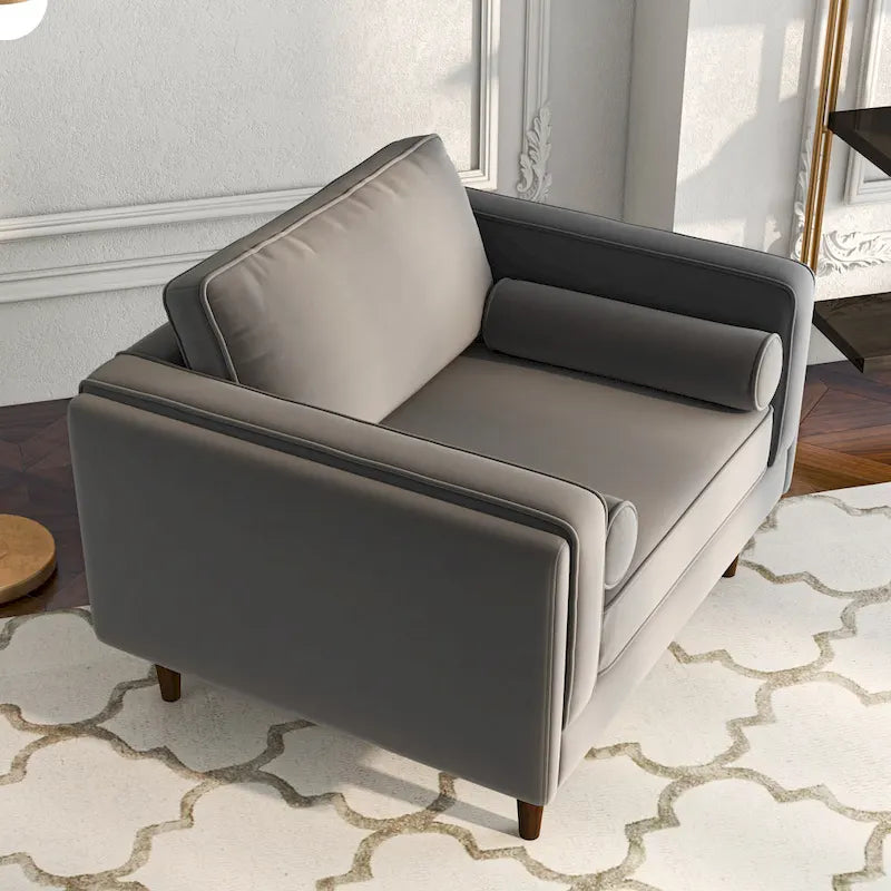 Fauteuil à dossier coussin en velours, style Mid-Century Modern