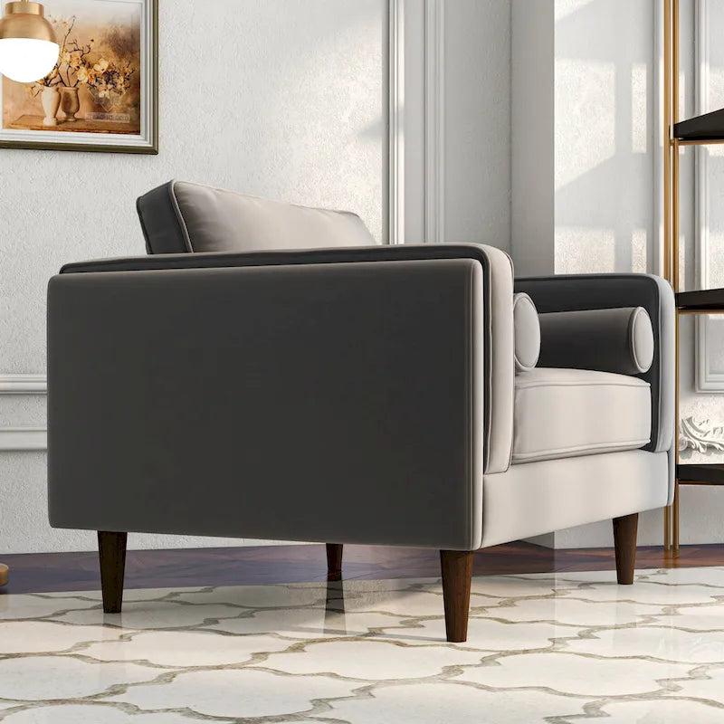 Fauteuil à dossier coussin en velours, style Mid-Century Modern