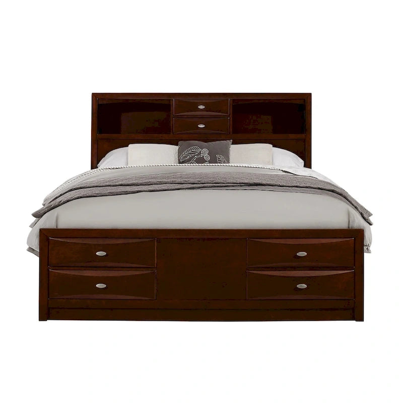 Solid Wood Full Espresso Eight Drawers Bed