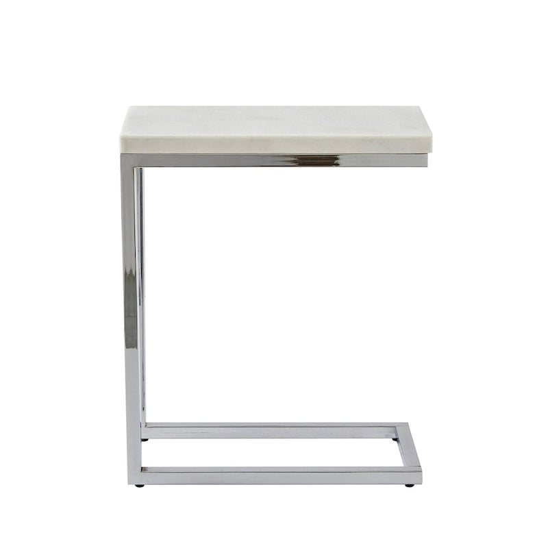 Table d'appoint de chevet avec plateau en marbre blanc et base chromée