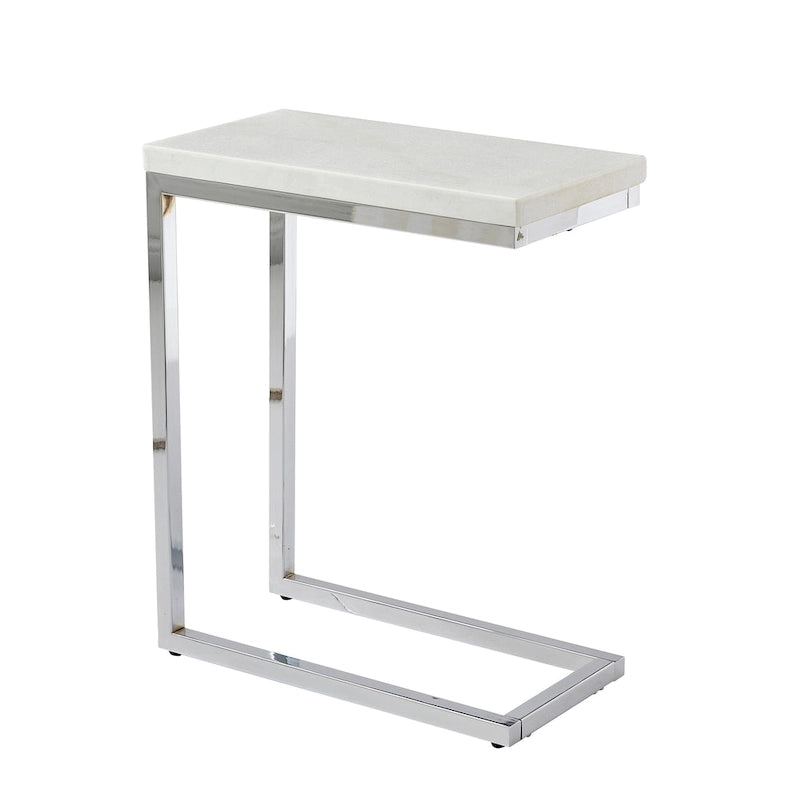 Table d'appoint de chevet avec plateau en marbre blanc et base chromée
