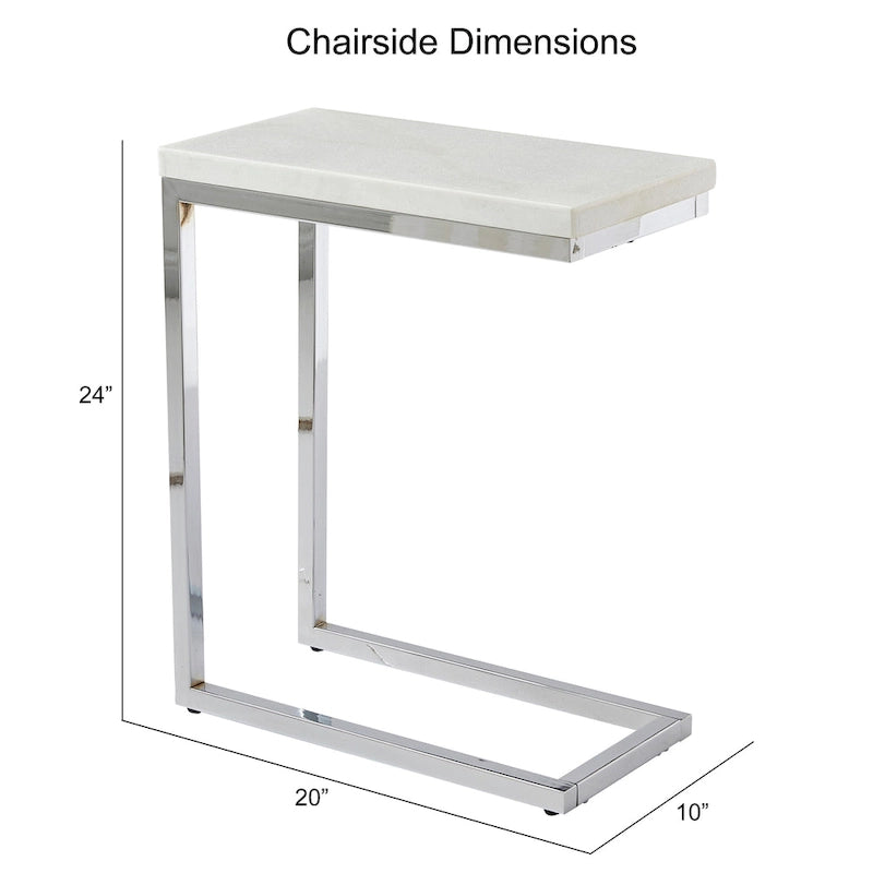 Table d'appoint de chevet avec plateau en marbre blanc et base chromée