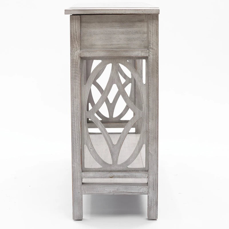 Console et table d'entrée en bois lavé gris à 2 tiroirs et 1 étagère – 32,7 H x 47,2 L x 13,8 P