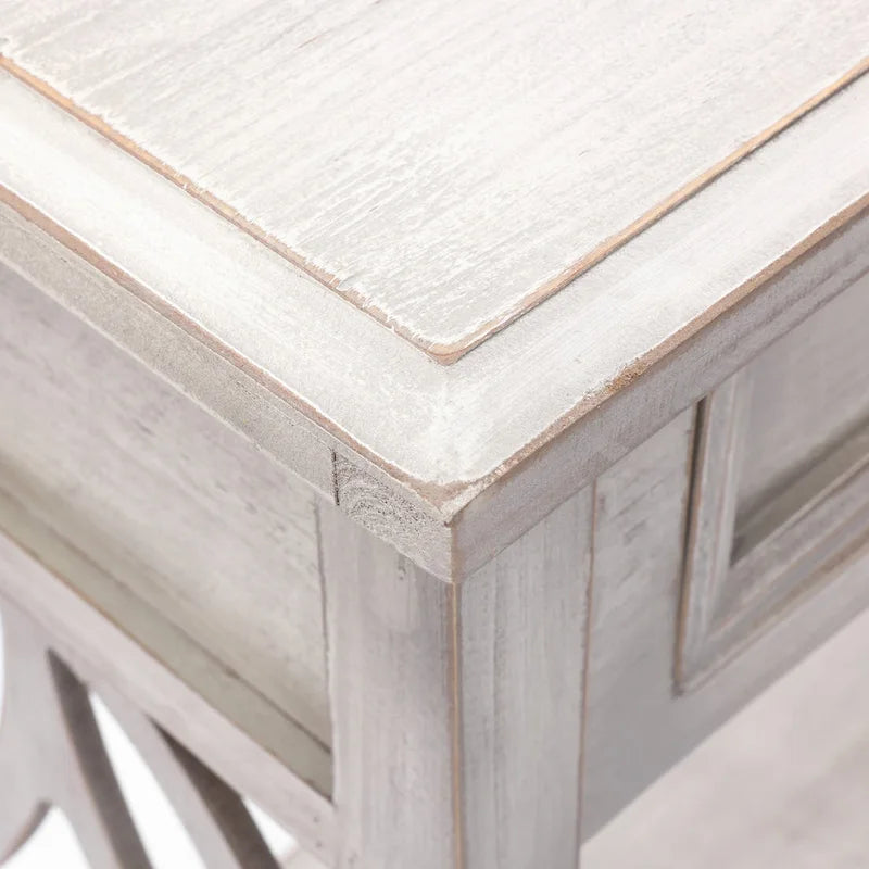 Console et table d'entrée en bois lavé gris à 2 tiroirs et 1 étagère – 32,7 H x 47,2 L x 13,8 P